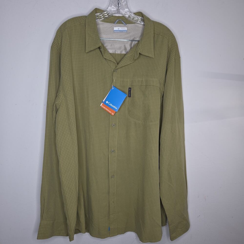 Columbia Shirt Size XL Green Plaid Long Sleeves Button Up Modal Poly Blend